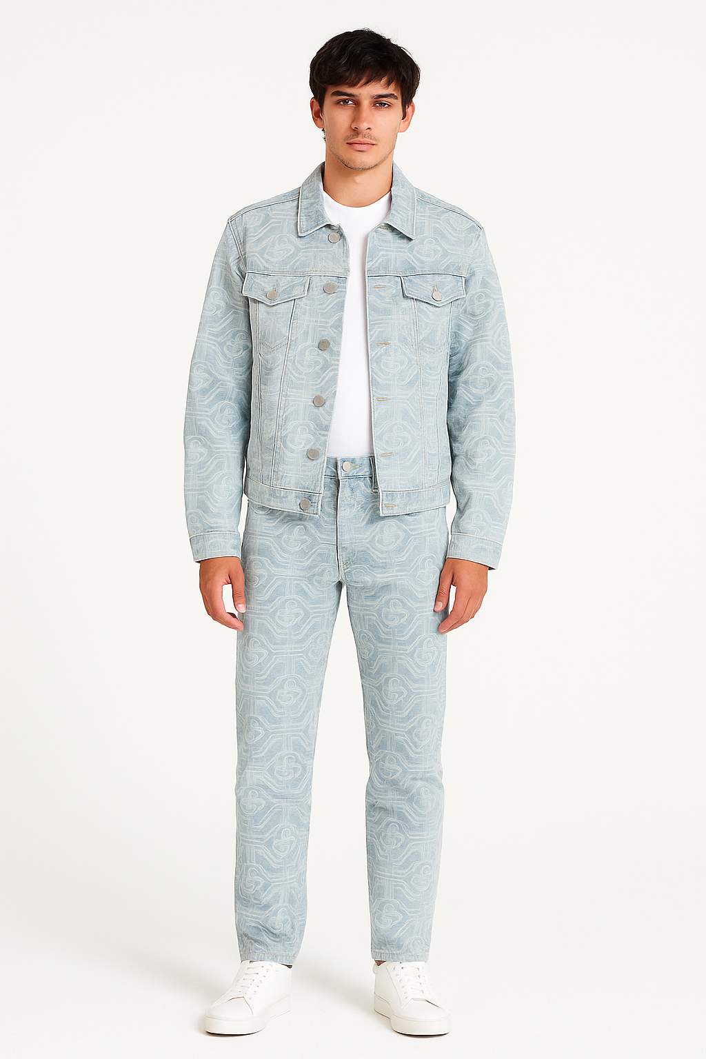 Bleached Classic Casablanca Monogram Jacket + Jacquard Denim/ 2 pieces