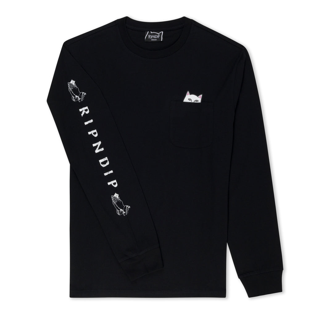 RIPNDIP Lord Nermal Long Sleeve Pocket Tee (Black/White)