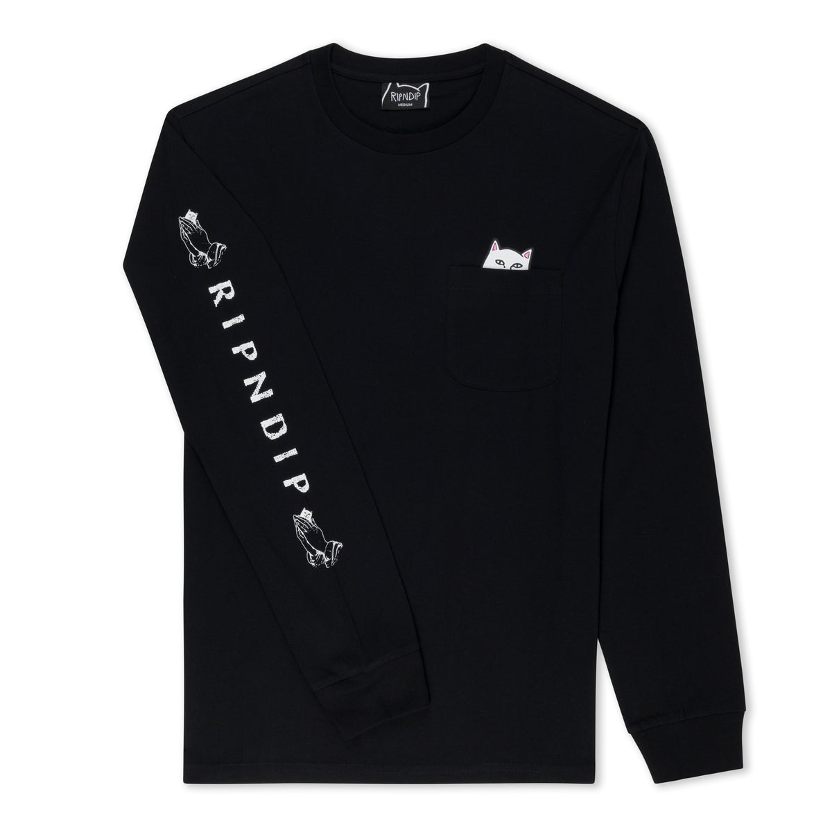 RIPNDIP Lord Nermal Long Sleeve Pocket Tee (Black/White)