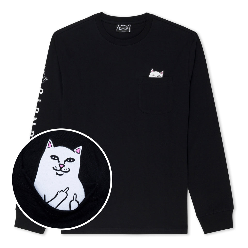 RIPNDIP Lord Nermal Long Sleeve Pocket Tee (Black/White)