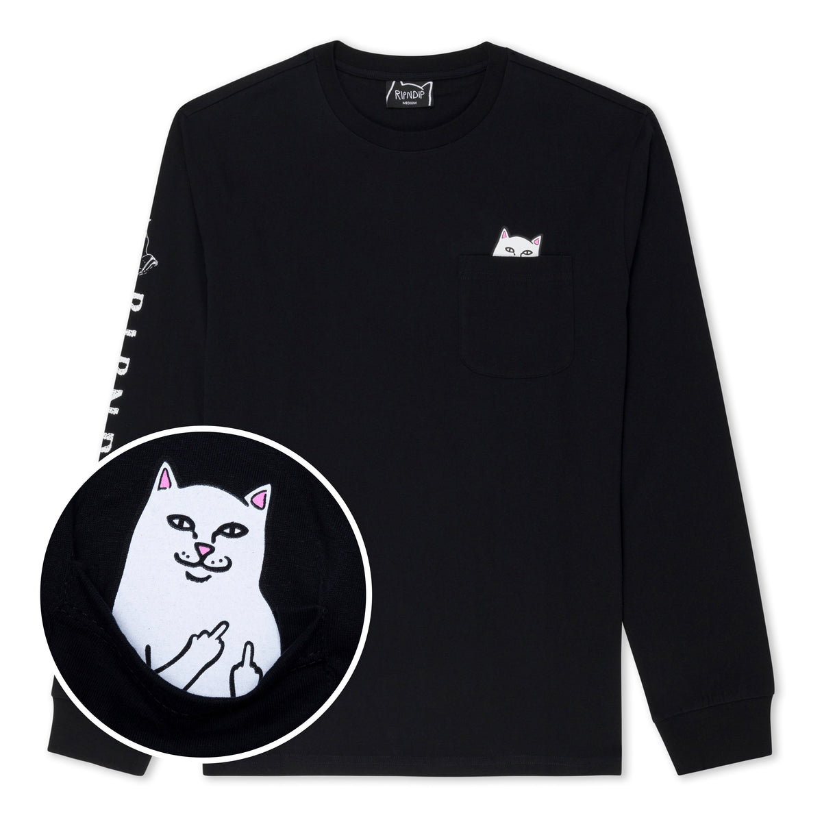 RIPNDIP Lord Nermal Long Sleeve Pocket Tee (Black/White)